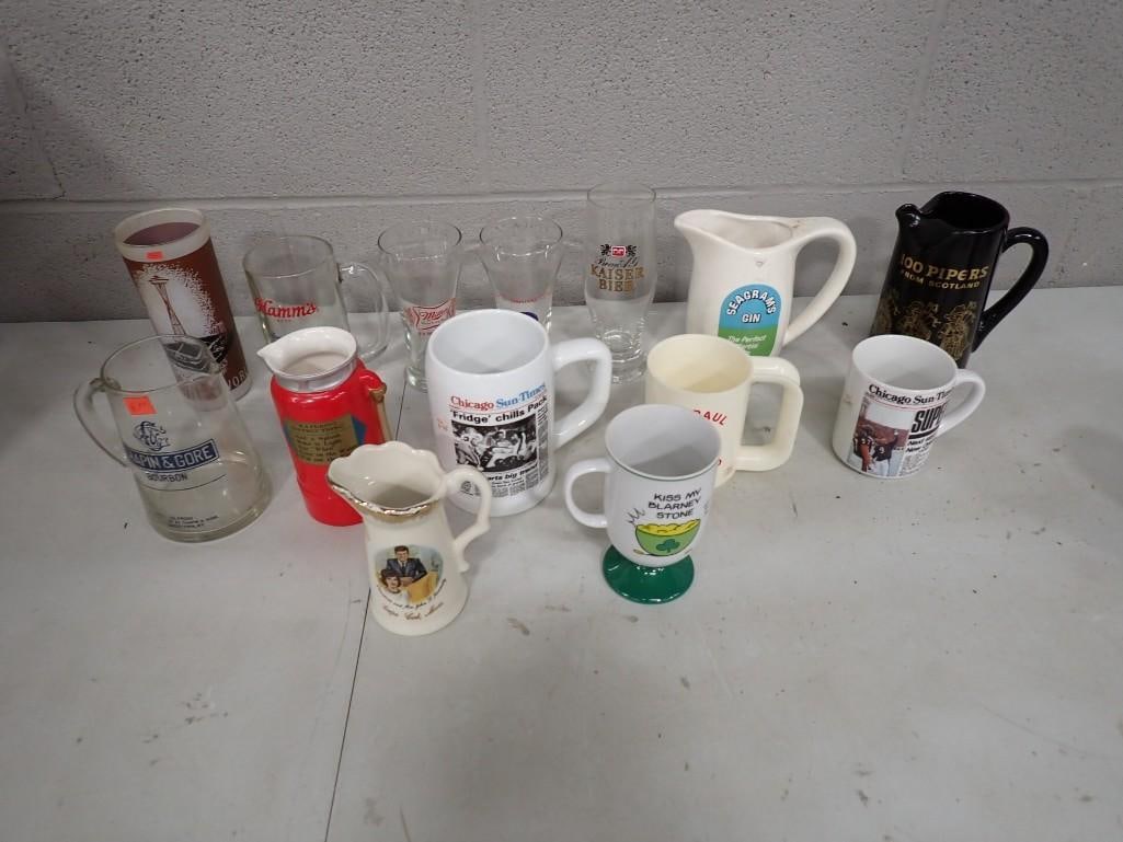 Lot of Beer Glasses, Mugs, Pitchers, etc incl Hamm's, Kaiser Bier, Seattle World's Fair, 100 Pipers (1 of 10)