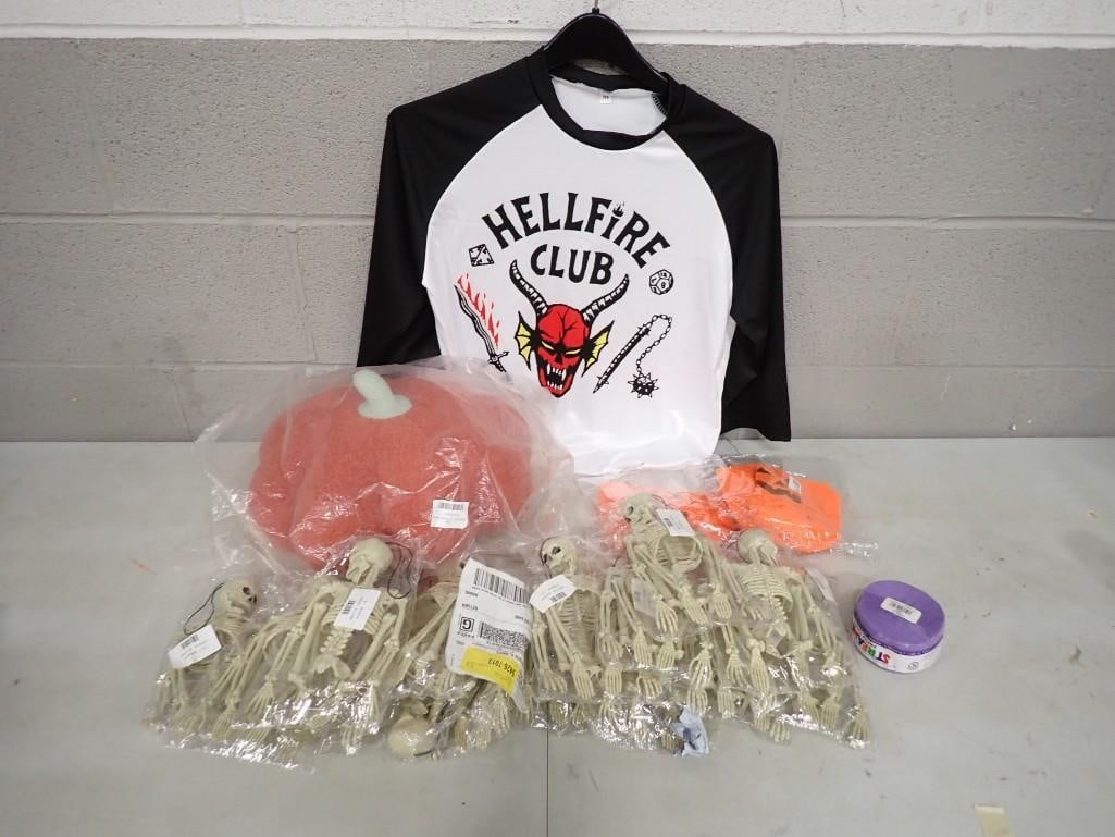 Stranger Things Hellfire Club Shirt, Small Halloween Skeletons, Plush Pumpkin, etc (1 of 8)