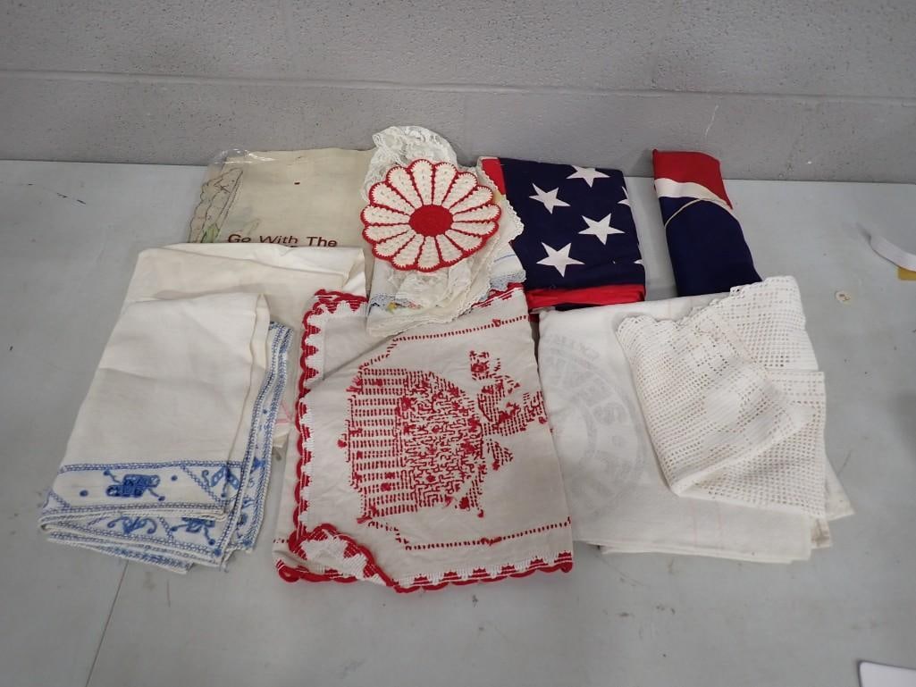 US Flag, Embroidered Linens, etc: US Flag, Embroidered Linens, etc All pictures are considered part of the description and should be examined carefully by bidders. Live Auctioneers is now offering Live Shipping through them. This is a