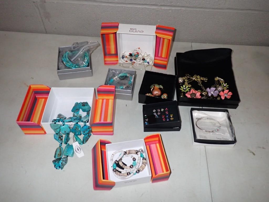 Assorted Costume Jewelry Lot including Turquoise, Evine Live, Enamel Charms, etc.: Assorted Costume Jewelry Lot including Turquoise, Evine Live, Enamel Charms, etc. All pictures are considered part of the description and should be examined carefully by bidders. Live Auctioneers is n
