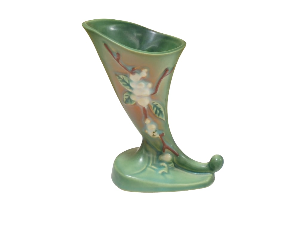 Vintage Roseville Pottery Snowberry Green Cornucopia Vase or Horn of Plenty ICC-6 (1 of 7)