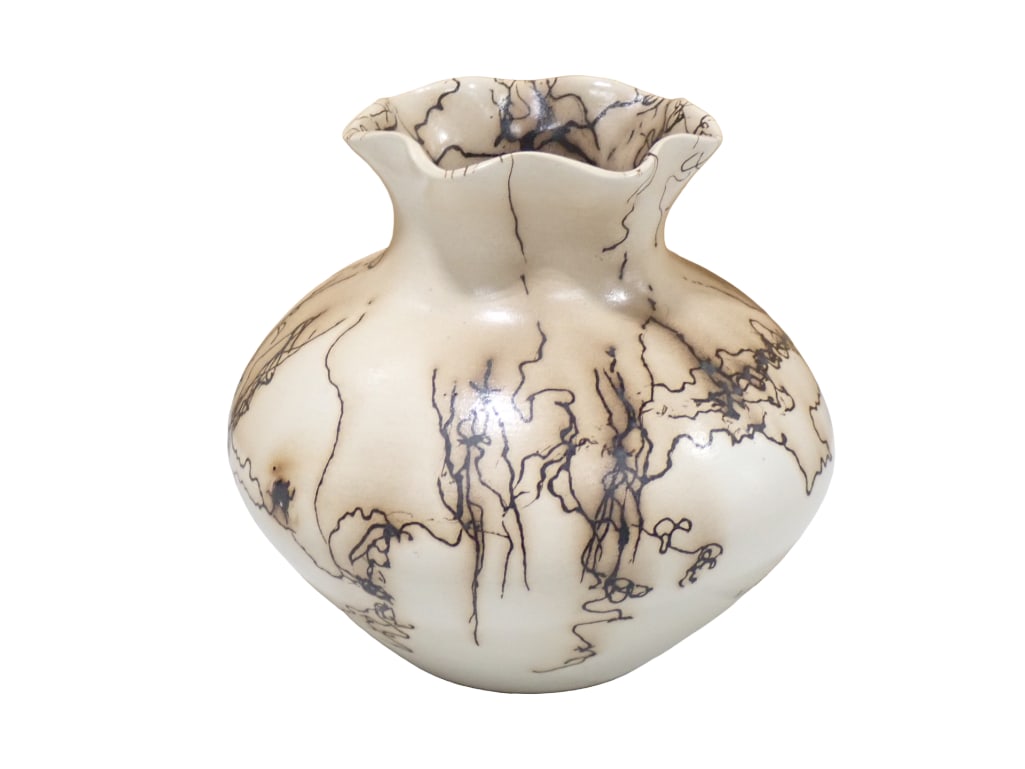 Native American Pottery Horsehair Etched Vase Signed Ray Loveith & Sanchez Navajo (1 of 7)