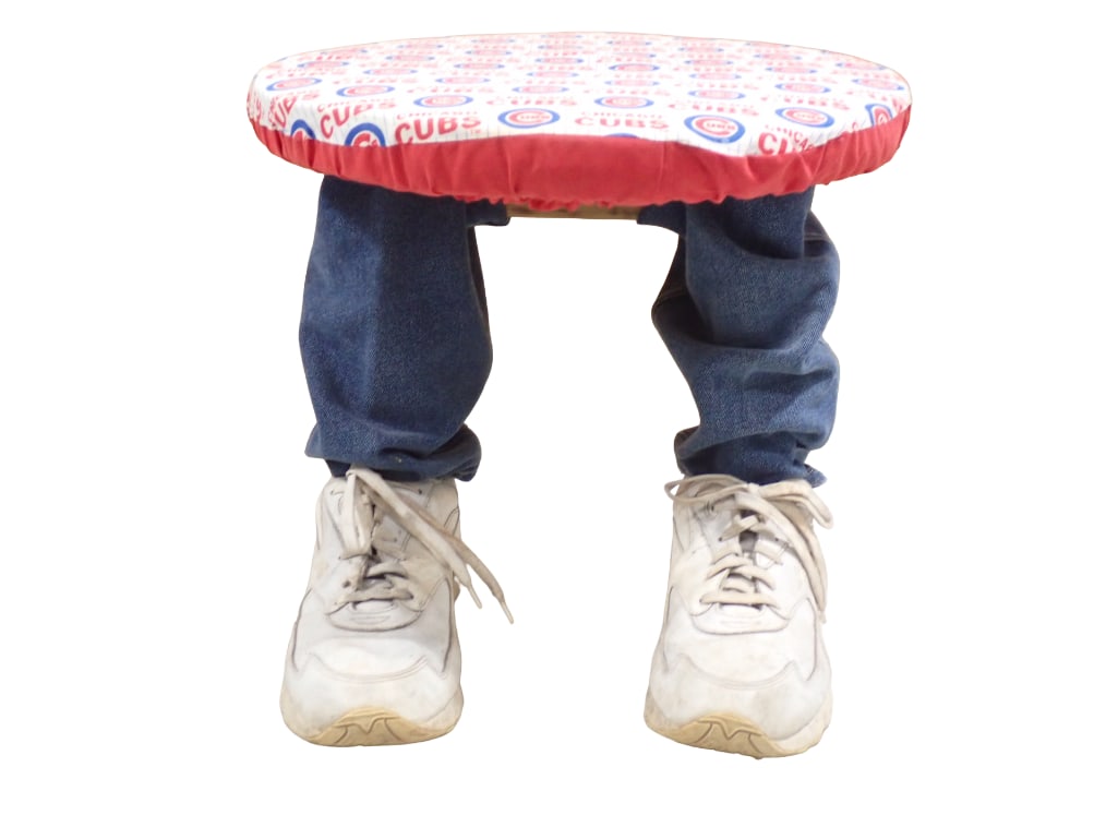 Novelty Chicago Cubs Step Stool with Cubs design on top and legs and Feet with Jeans and Gym Shoes (1 of 9)
