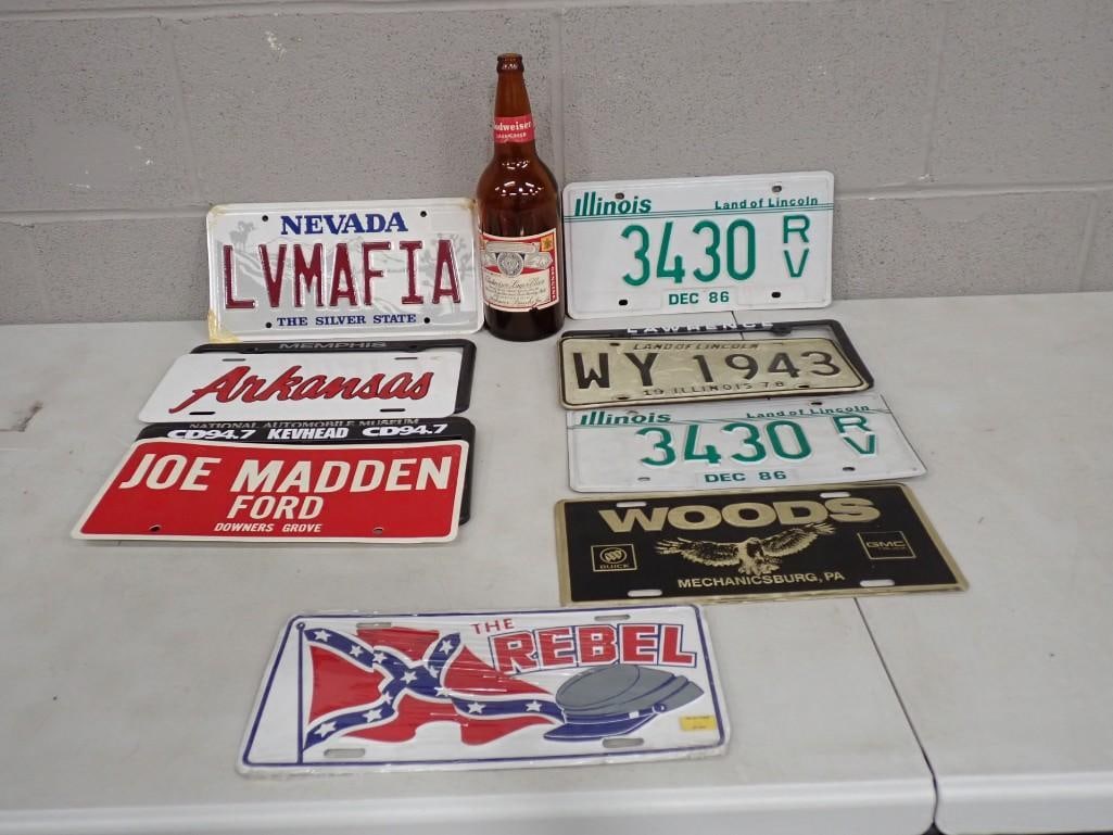 Vintage and Novelty License Plates including Las Vegas Mafia, Vintage Illinois, etc. and Budweiser (1 of 6)
