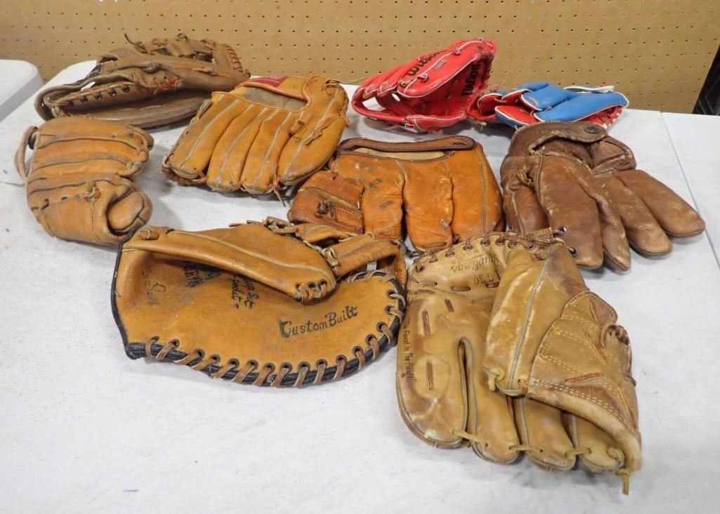 Lot of 9 Baseball Mitts / Gloves including Vintage and possibly Antique (1 of 5)