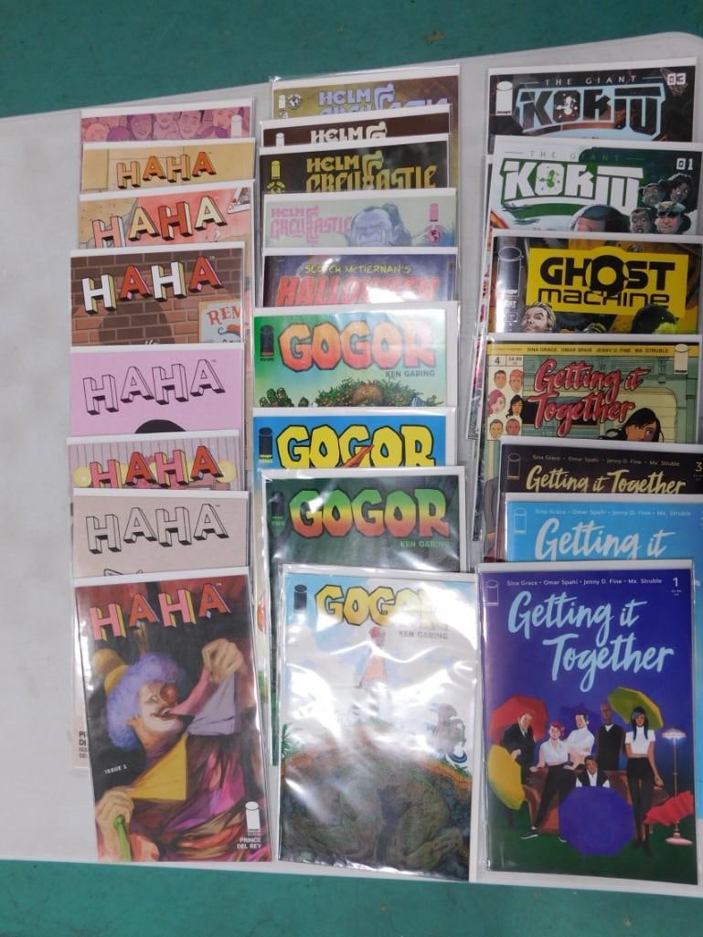 26 Comics incl Getting It Together, Ghost Machine, Ginormous Kokju, Gogor, HAHA, Hallowe: Lot of 26 comic books including Getting It Together, Ghost Machine, Ginormous Kokju, Gogor, HAHA, Halloween Party, Helm Greycastle All pictures are considered part of the description and should be ex