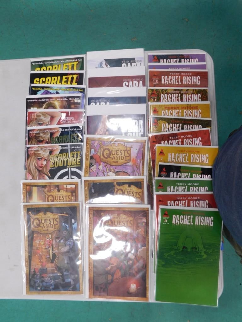 Comic Books including Quests Aside, Rachel Rising, Sara Lone (Sumerian Comics), Scarlett: Comic Books including Quests Aside, Rachel Rising, Sara Lone (Sumerian Comics), Scarlett Couture: The Munich File 28 total books. All pictures are considered part of the description and should be exam