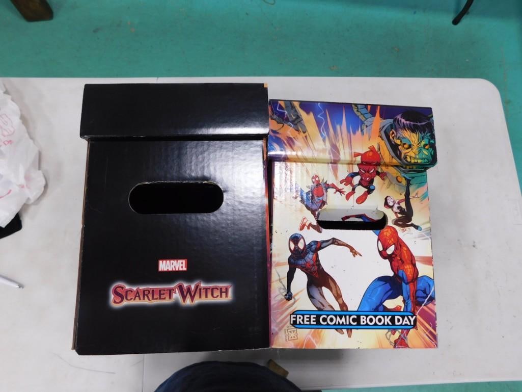 FCBD Spider-Man and Scarlet Witch Graphic Comic Box: FCBD Spider-Man and Scarlet Witch Graphic Comic Box. All pictures are considered part of the description and should be examined carefully by bidders. Live Auctioneers is now offering Live Shipping thr