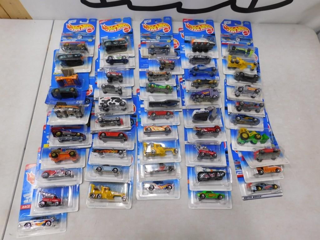 50 Hot Wheels Cars and Vehicles New in Package: 50 Hot Wheels Cars and Vehicles New in Package All pictures are considered part of the description and should be examined carefully by bidders. Live Auctioneers is now offering Live Shipping through t