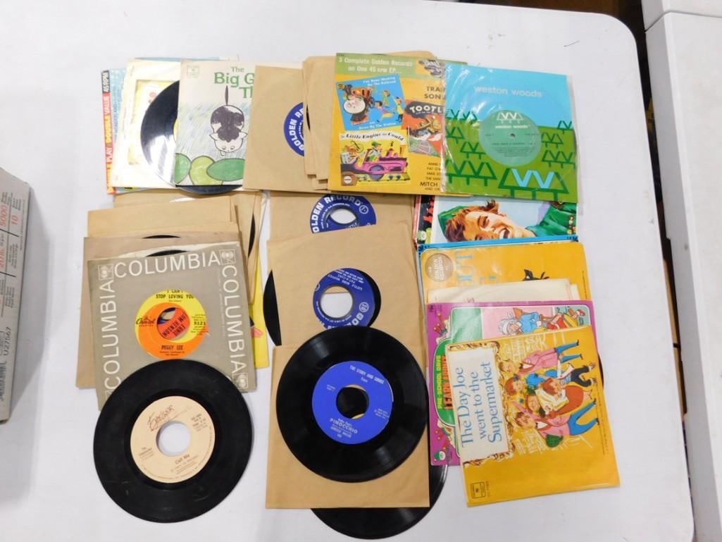 Lot of 45 RPM Vinyl Records incl Peggy Lee, Little Miss Muffet, Frog Went a Courtin, (1 of 5)
