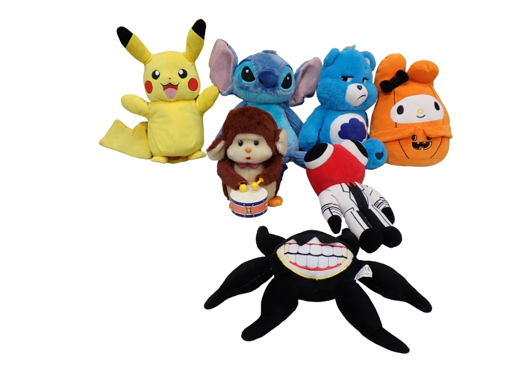 Lot of Plush incl Pokemon Pikachu, Care Bear, Doors Roblox Plush, Stitch, etc: Lot of Plush incl Pokemon Pikachu, Care Bear, Doors Roblox Plush, Stitch, etc All pictures are considered part of the description and should be examined carefully by bidders. Live Auctioneers is now o