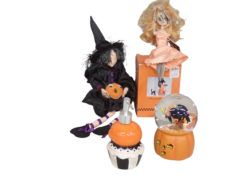 Halloween Decor incl Snow Globe, Haunting We Will Go Figure, Pumpkin Soap Dispenser, (1 of 6)
