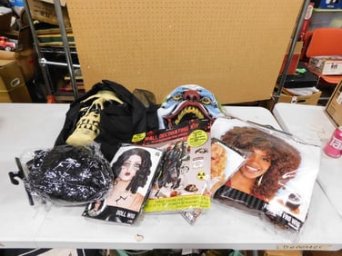Lot of Halloween Masks, Wigs, and Decorations incl New with Tags