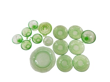 Lot of Uranium Glass or Green Depression Glass Dishes