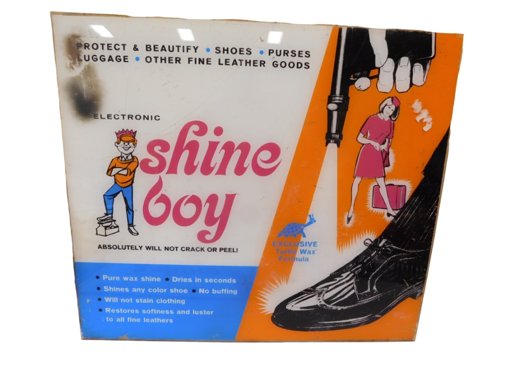 Vintage Shine Boy Advertising Sign: Vintage Shine Boy Advertising Sign All pictures are considered part of the description and should be examined carefully by bidders. Live Auctioneers is now offering Live Shipping through them. This is