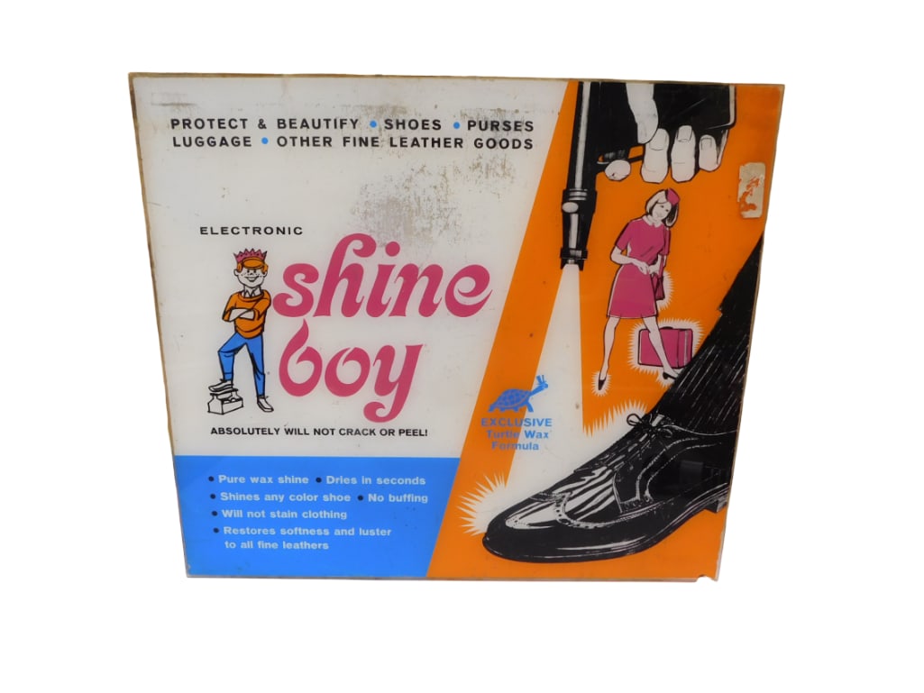 Vintage Shine Boy Advertising Sign: Vintage Shine Boy Advertising Sign All pictures are considered part of the description and should be examined carefully by bidders. Live Auctioneers is now offering Live Shipping through them. This is