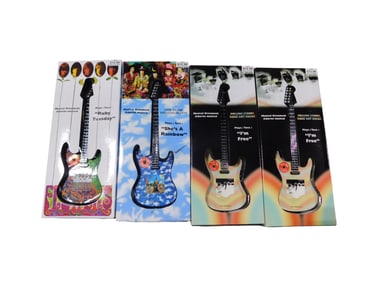 4 Guitar Musical Christmas Ornaments incl The Beatles, 2 Rolling Stones, etc in Original Boxes