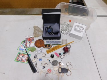 Lot of Smalls incl Watch, Harmonica, Sports Cards, Earrings, etc