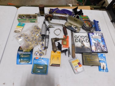 Lot of Smalls and Misc incl Vintage Hand Drill, Hardware, Eyeglasses, etc
