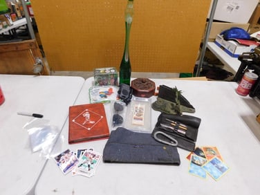 Misc Lot including Stretched Glass Soda Bottle, Sports Cards, Pokemon, Mexican Soccer, Lego