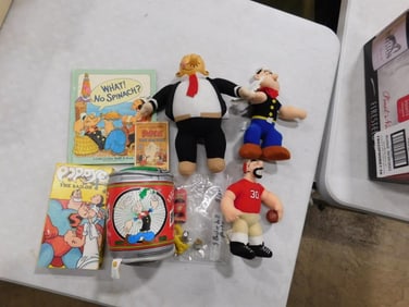 Popeye Lot including Plush, Little Golden Sniff It Book, Spinach Novelty, etc