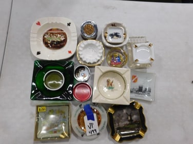 Lot of Vintage Ashtrays including Dogs Playing Poker, Glass, Kool, Chicago, Dogs, Cars, etc
