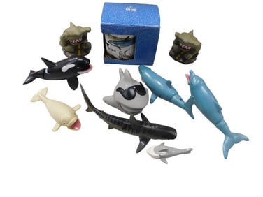 Lot of Toy Sharks, Whale, Dolphin, Street Sharks, Etc Figures and a Mug