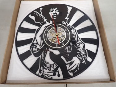 Jimi Hendrix Clock Cut out of a Record - New