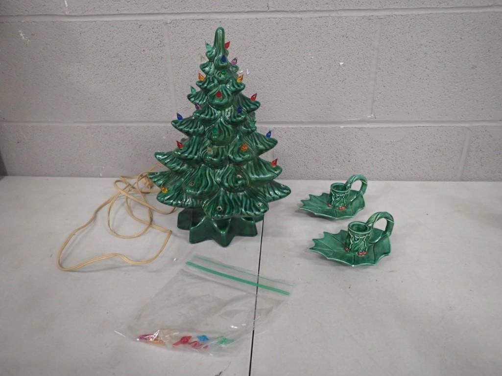 Vintage Ceramic Christmas Tree - It works and Two Christmas Candle Holders (1 of 8)