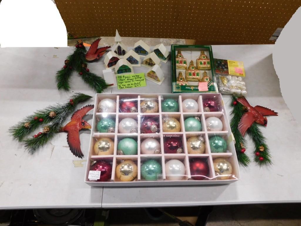 Christmas Decor Lot including Vintage Ornaments, 9 Piece Vintage Alpine Village Light Covers, Cardin (1 of 6)