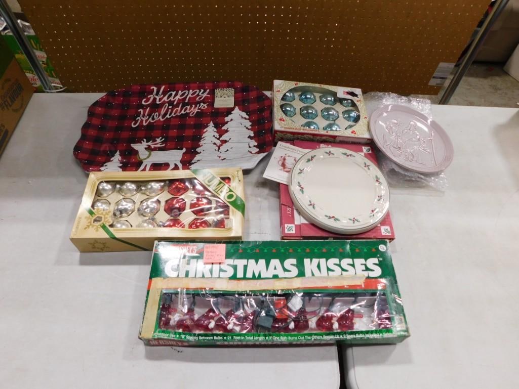 Christmas Lot including Hershey's Kisses Lights, Ornaments, Trays, Longaberger Pottery, etc. (1 of 5)