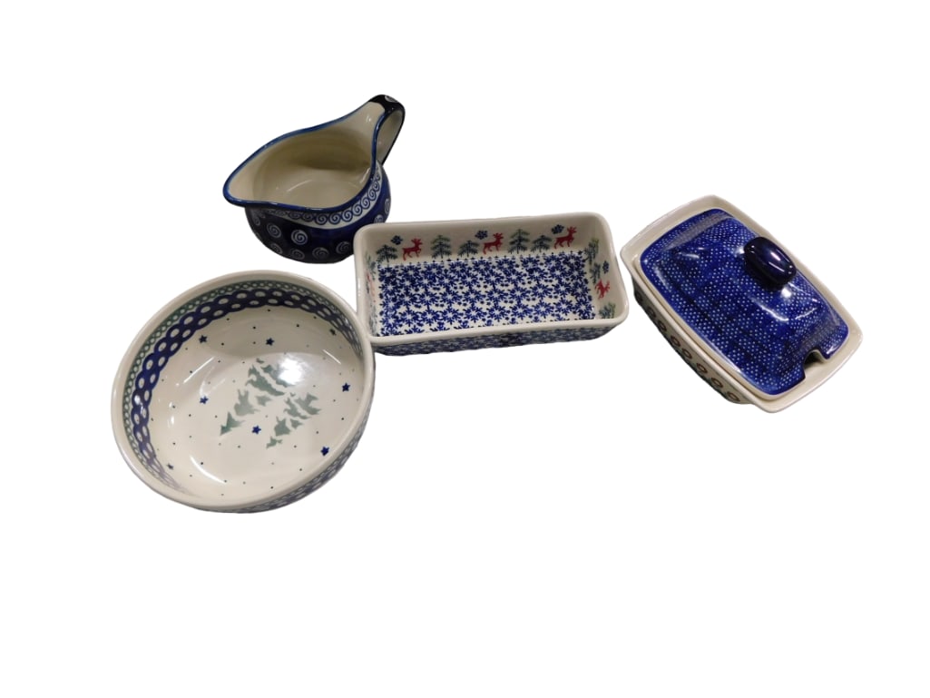 Stoneware Pottery Lot including Boleslawiec Poland: Stoneware Pottery Lot including Boleslawiec Poland All pictures are considered part of the description and should be examined carefully by bidders. Live Auctioneers is now offering Live Shipping throu