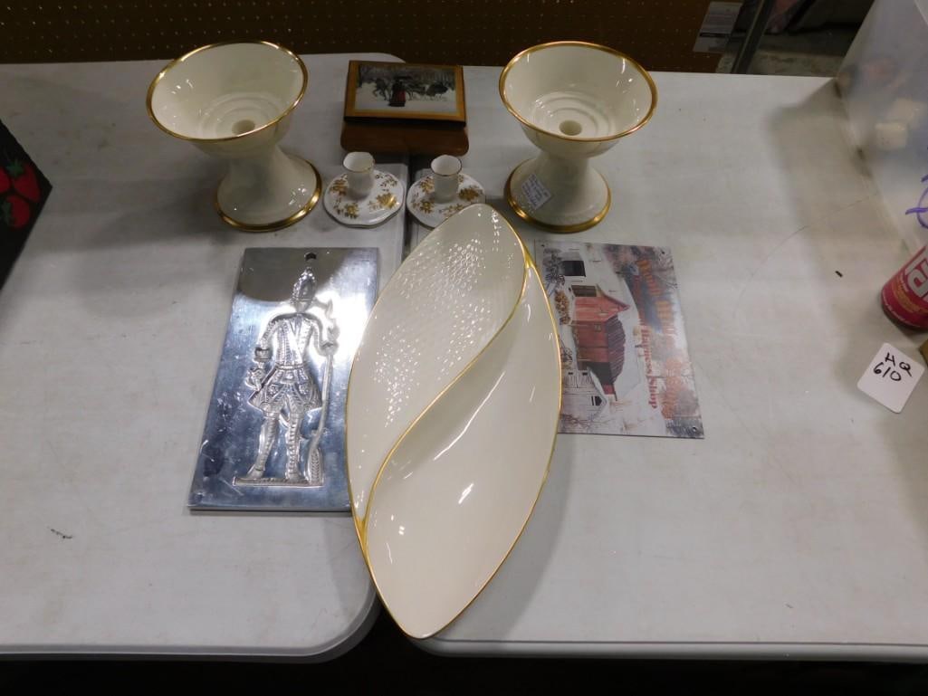 Decor Lot including 24K Gold Gilt Lenox, Virginia Metalcrafters Hessian Soldier Cake Mold Press (1 of 5)