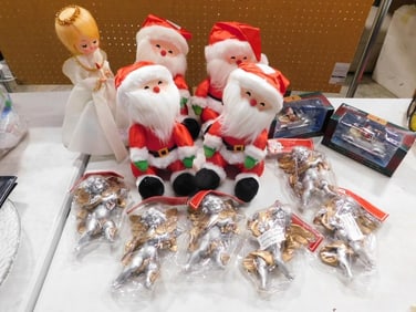 Christmas Lot including Lee Wards Cherub Ornaments, Russ Windup Santa Plush, Maisto Die-Cast Christm