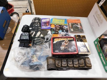 Collectibles Lot including Star Wars, Indian Jones, Books, Lunchbox, Empires Strikes Back, etc
