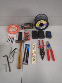 Tool Lot including X-Acto, Hammer, Precision Screwdriver set, Pinchers, Spools of Trimmer Line, etc.