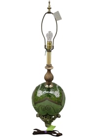 MCM 3 Way Table Lamp with Green Glass Orb Base that lights up too - it all works