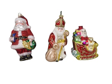 3 Christopher Radko Christmas Ornaments - Different Santa Clauses