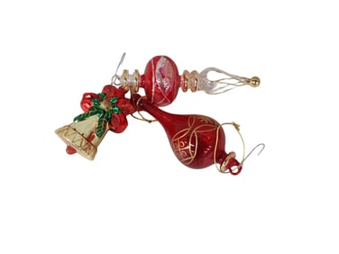 3 Christmas Ornaments including Bell Shaped and Handmade Mouthblown