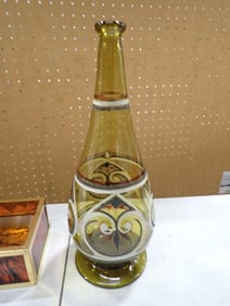 Christmas / Home Decor Lot including MCM Hand Blown Decanter / Vase, Heavy Art Glass Pink Vase, Luci