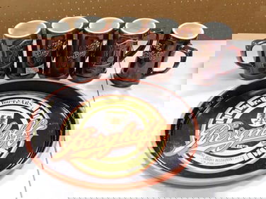 Vintage Berghoff Beer Tray and 5 Ceramic Hall Beer Mugs or Steins - 2 Barnaby's and The 3 Berghoff