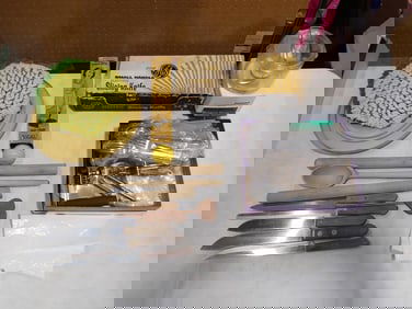 Kitchen Lot incl Potholders, Utensils, Flatware, Small Food Processor, etc