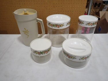 Vintage Pyrex Spice of Life Canister Set and Vintage Tupperware Pitcher