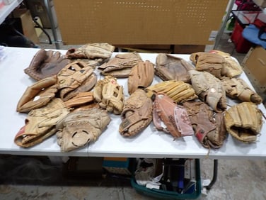 Large Lot of assorted Baseball Gloves / Mitts including Vintage, possible Antique, Catchers, etc.