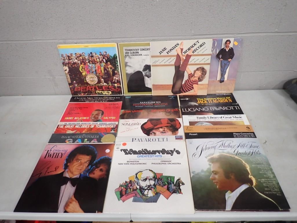 Vinyl Record Albums including Beatles Sgt. Peppers, Belafonte, Jane Fonda, Johnny Mathis, Conway Twi (1 of 8)