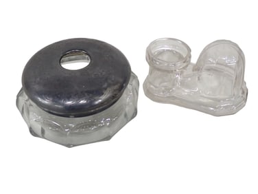 Vintage Glass Turtle Inkwell and Heisey Glass Hair Receiver