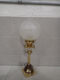Vintage Brass and Glass Lamp with Etched Frosted Glass Bulb
