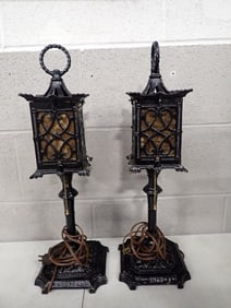 Pair of Mission Style Mica Metal Table Lamps