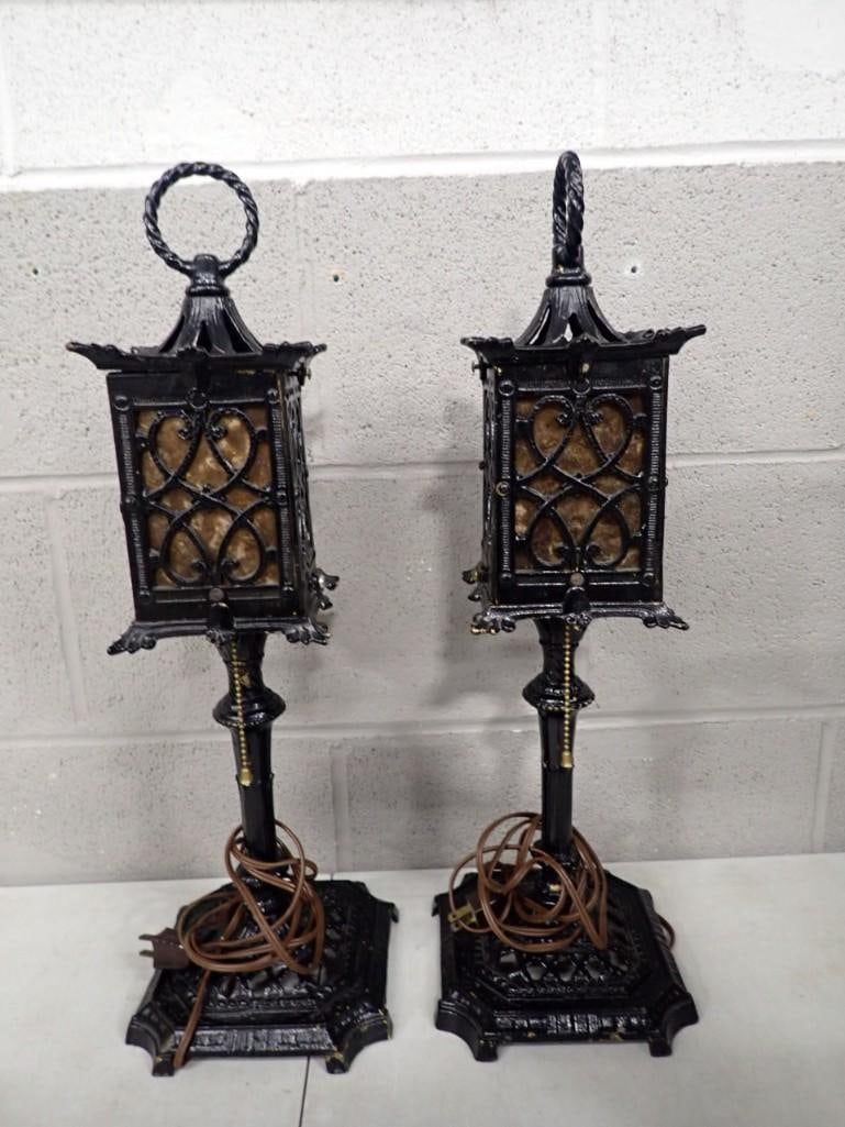 Pair of Mission Style Mica Metal Table Lamps (1 of 4)