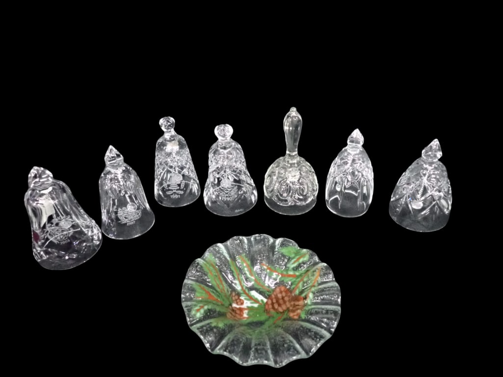 Lot of Waterford Crystal Christmas Bells and a decorative plate: Lot of Waterford Crystal Christmas Bells and a decorative plate All pictures are considered part of the description and should be examined carefully by bidders. Live Auctioneers is now offering Live S